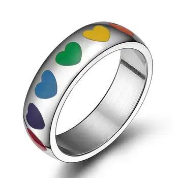 

Trendy Unisex Women Men Colorful Heart Rings Stainless Steel Valentine's Day Gift Fashion Jewelry US Size 5 6 7 8 9 10 11 12