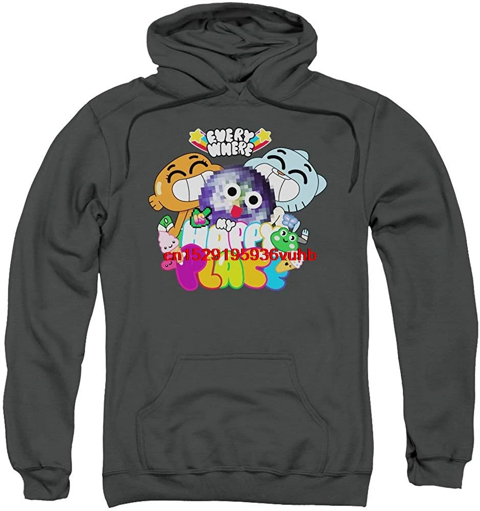 Удивительный мир Gumball мужской счастливое место с капюшоном Толстовка Уголь
