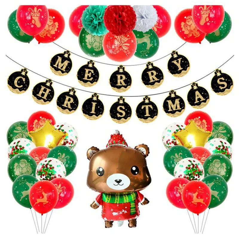 

1Set Merry Christmas Letter Banner Party Balloons Decoration Red and Green Printing Christmas Balloon Balloons Decorations