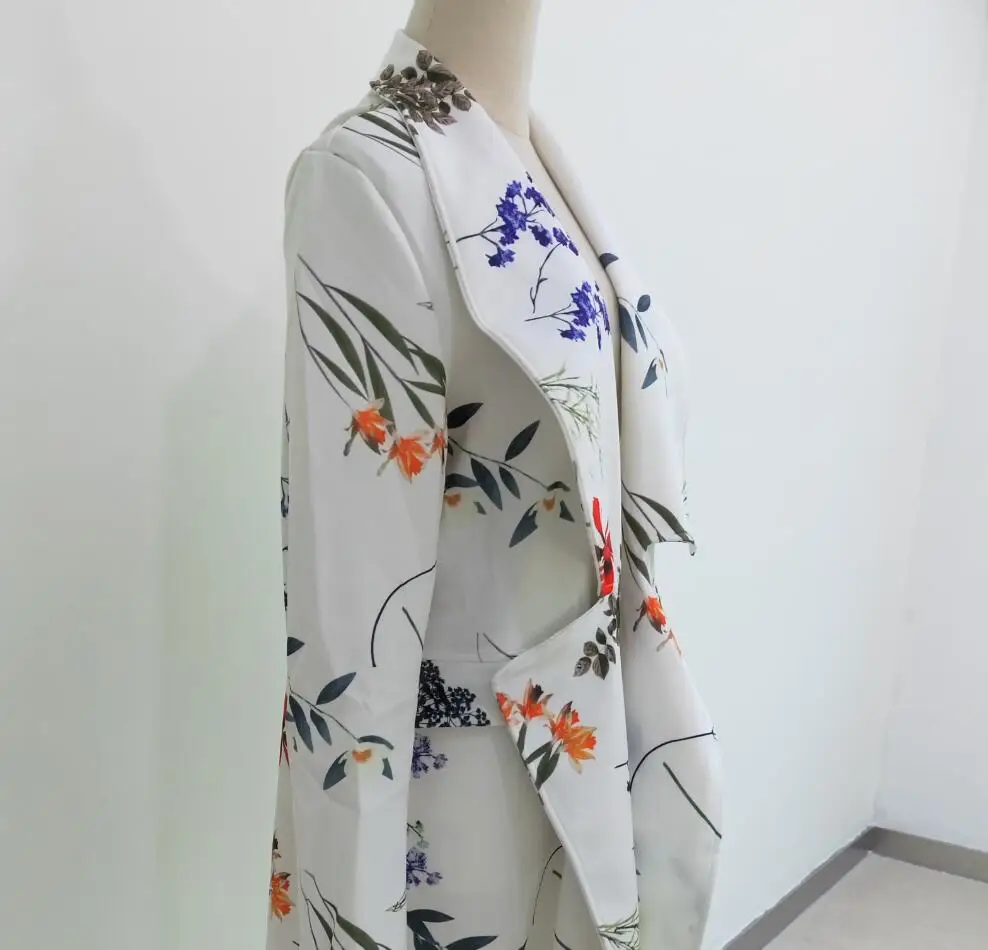 Loose Floral Printed Trench Coat Women Long Sleeve Elegant Coat Outwear Turn-Down Collar Print Fashion Coat