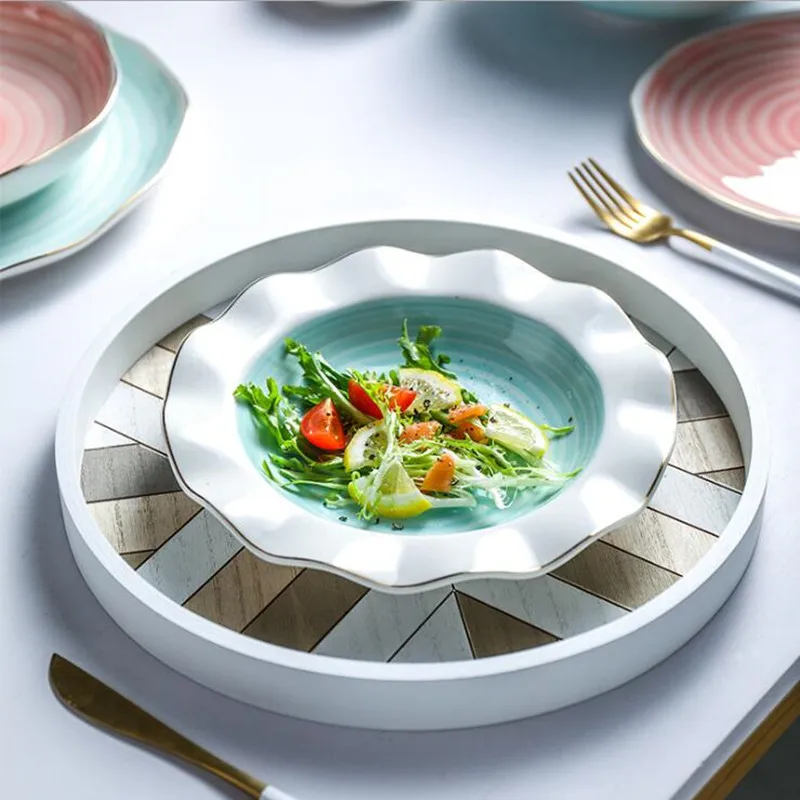 Керамическая кухонная тарелка в скандинавском стиле, посуда для еды ...