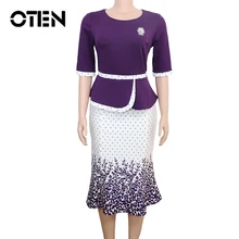 OTEN, женское офисное платье, плюс размер, для девушек, 3/4 рукав, с рюшами, брошь, из кусков, с принтом, для бизнеса, для работы, высокая талия, платья, вечерние, с круглым вырезом