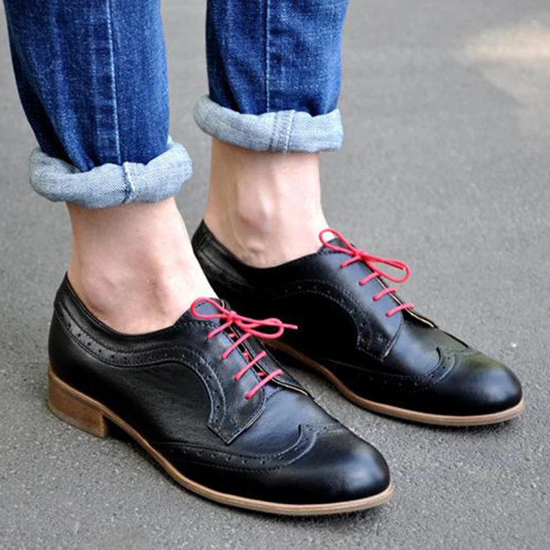 

Vintage Lace Up Casual Oxfords Shoes For Women Footwear Women's Flats Oxford Shoes Soft Pu Leather Flat Oxfords Ladies Brogues