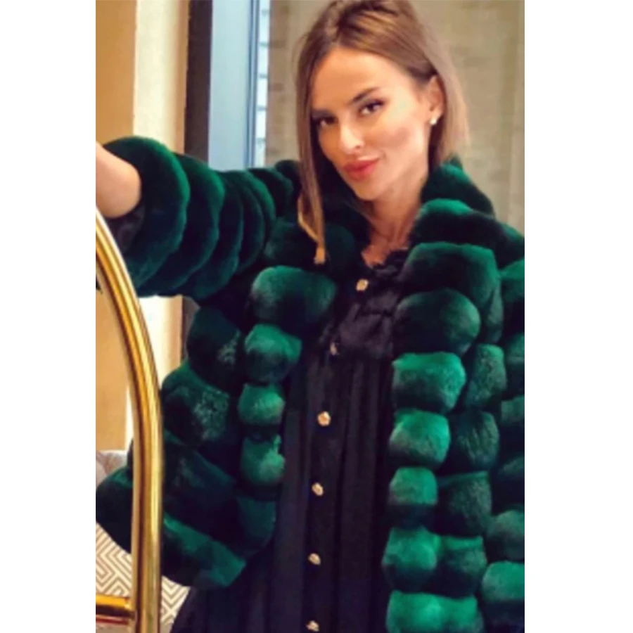 

2019 new fashion rex rabbit fur coat full sleeves chinchilla color High Quality 100% Genuine Rex Rabbit Fur