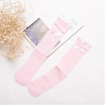 Pink bow front Носки для девочек Детские Носки с рисунком Совы и собаки детские носки до колена для мальчиков, хлопковые носки выше колена - Цвет: Pink bow front