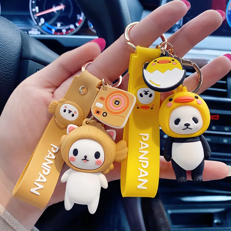 New Cute Cartoon PVC Panda Cat and Sushi Men Women Bag Car Keychain Accessories Auto Key chain Ring Pants Jewelry Kids | Украшения и