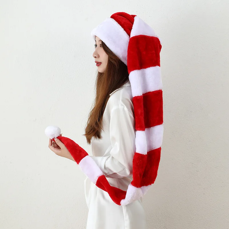 Long Christmas Santa Hat Overlength Plush Christmas Santa Claus Xmas Long-tail Cap Hat christmas beanie hat