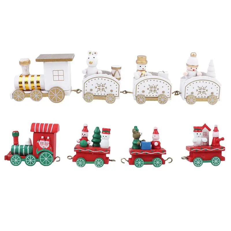 

2Pcs Christmas Desktop Adornments Wooden Train Ornaments Showcase Decorations