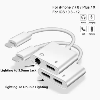 

Earphone Double Jack Converter for IPhone 8/X/XS MAX/XR/7/8Plus Adapter To 3.5mm Audio Connector 2 in 1 Splitter Adapter