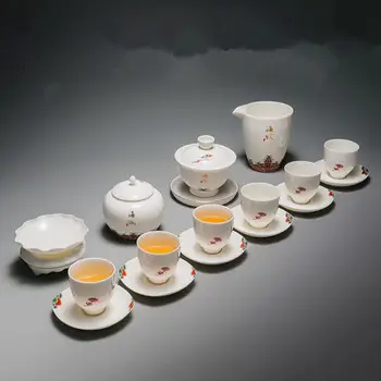 

Ceramic Painted Tea Set Cover Bowl Teacup Fair Cup White Porcelain Household Chinese Style Kung Fu Black Tea Teaware Gift Box