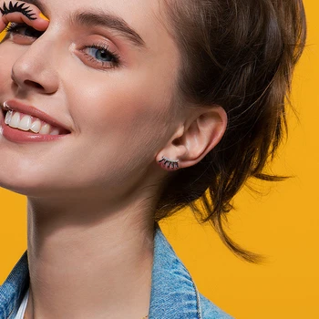 

SODROV 925 Sterling Silver Black Spinel Cute Eyelash Stud Earrings for Women Silver 925 Jewelry I297