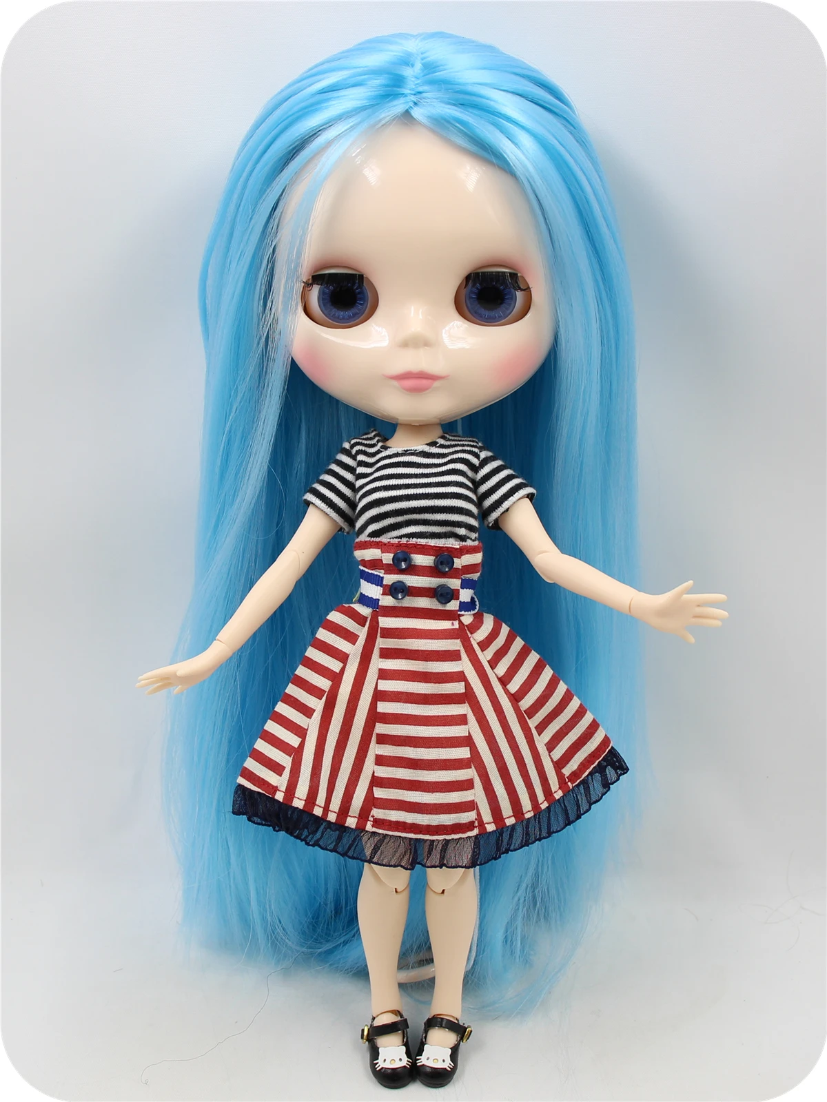 Neo Blythe Doll with Blue Hair, White Skin, Shiny Cute Face & Factory Jointed Body 1