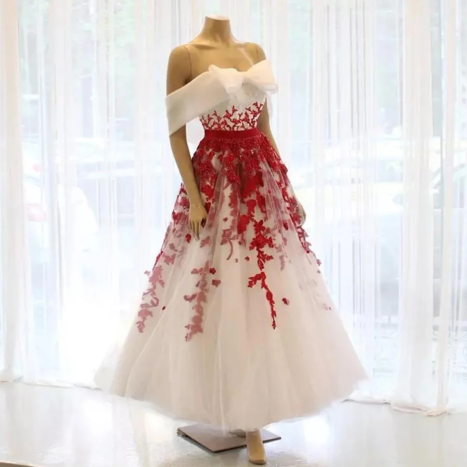 Бело-красное платье-миди для выпускного платья с кружевной аппликацией и коротким рукавом вечерние праздничные платья с блестками для девочек