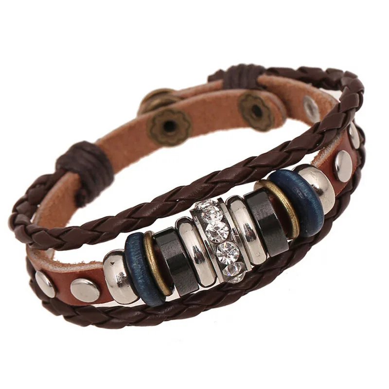 

Vintage Bohemian Genuine Leather Bracelet For Women Men Adjustable Wristband Fashion Jewelry Unisex Wholesale