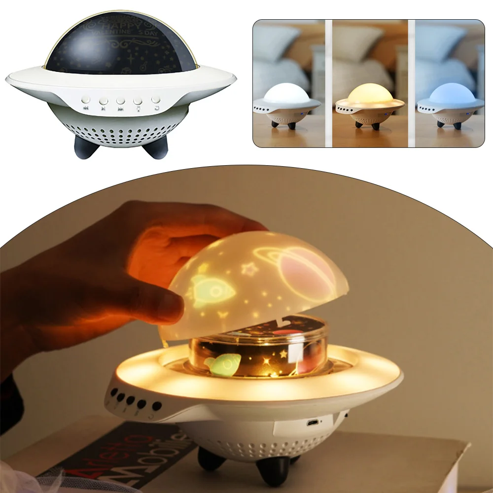 

UFO Shape Projection Lamp USB Rechargeable LED Lamp With Bluetooth Music Playback Star Light Projector For Home Bedroom Decor