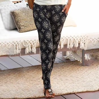 

Women's Printed Trousers pant Elastic Waist Loose Casual Beach Pants Summer Pants dropshipping