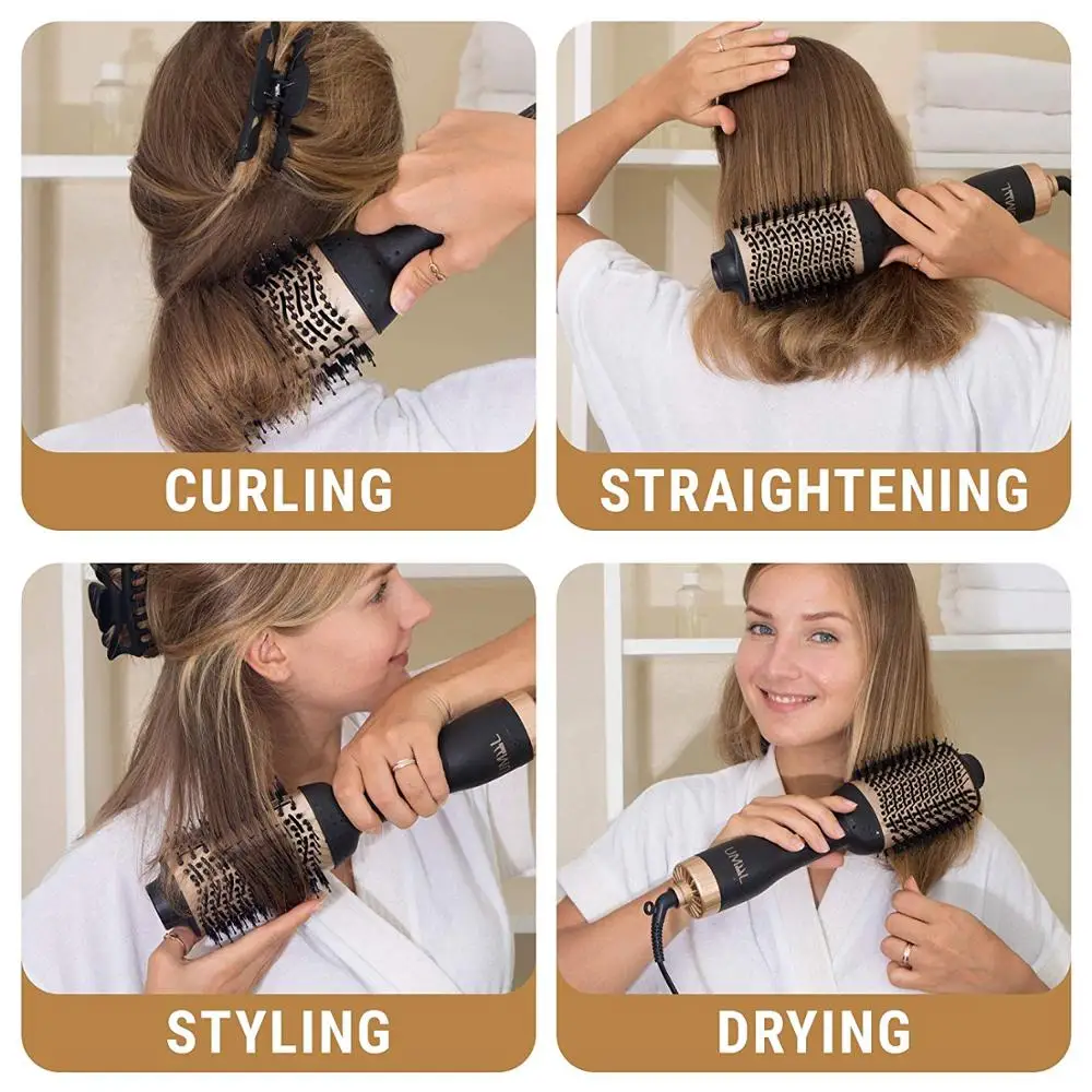 2 in 1 Gold One Step Hair Dryer Brush And Volumizer Anti-scald Hair Straightener&Curler Negative Ions For Wet Dry Hot Air Brush 4
