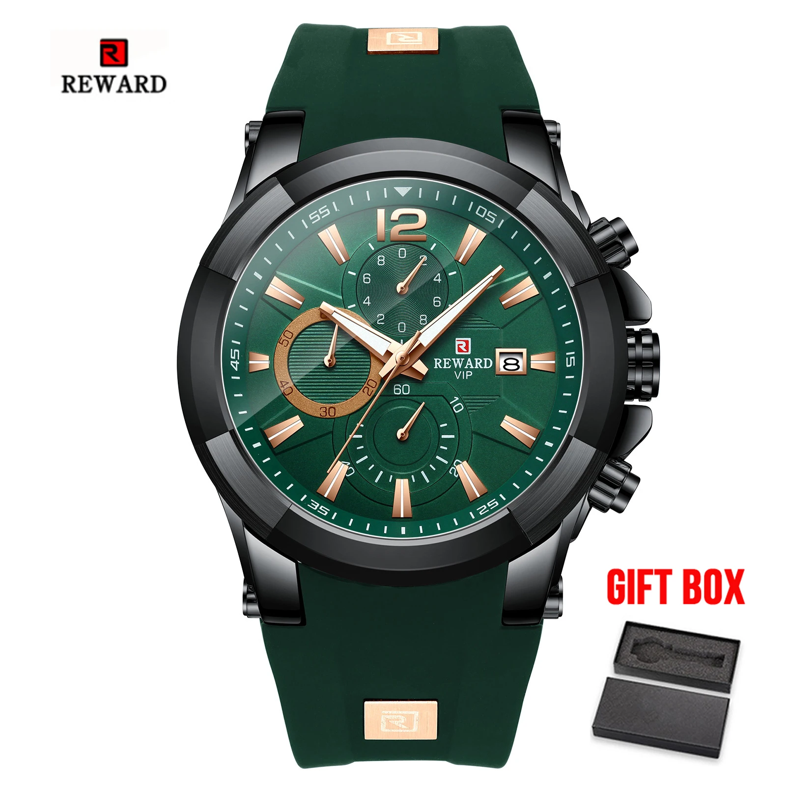 Наградные новые мужские часы Топ люксовый бренд мужские силиконовые спортивные часы мужские кварцевые Дата водонепроницаемые наручные часы Relogio Masculino - Цвет: green w box