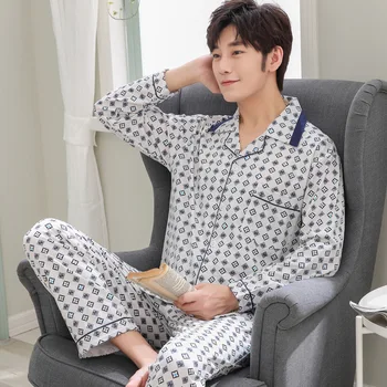 

Men Long Sleeve Pure Cotton Spring And Autumn Youth Winter Thin Casual Tracksuit Large Size Set 1011 Pajamas