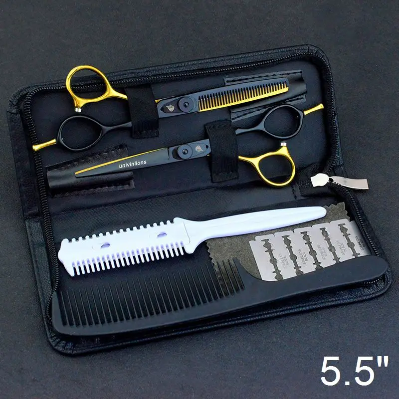 5.5/6" wrap gift black golden hairdressing scissors shear hair cutting scissors thinning salon de coiffure barbershop supplies - Цвет: W1-6025A55-Kit Cape
