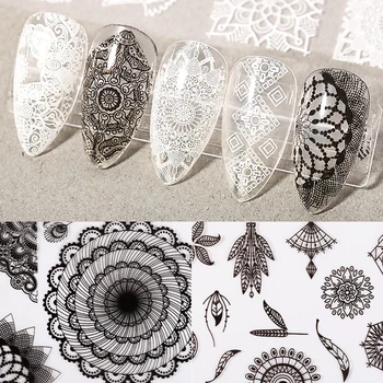 

10Pcs Nail Geometry Black White Series Foils Nail Art Transfer Sticker Paper Lace Design Decorations Nail Art DIY Accessories