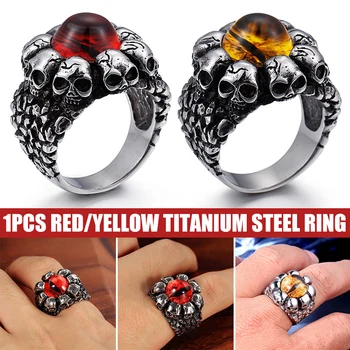 

Stylish Skull shape Ring with Gem Titanium Steel Anti-fading Ring Finger Decoration TT@88