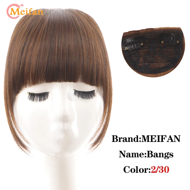 MEIFAN Clip in Hair Bangs Extension Hairpiece Synthetic Natural Fake Bang Hair Piece Air Bangs Clip on Bangs Black Brown 2-30
