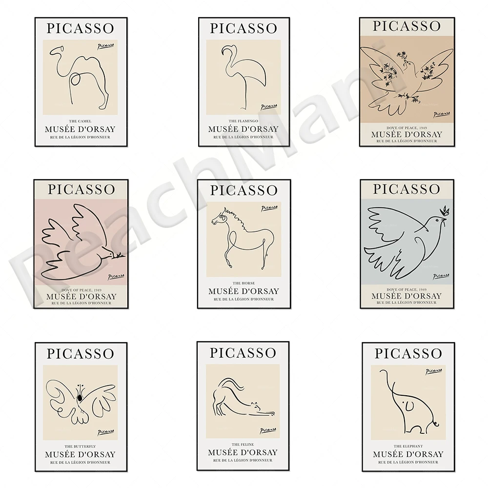 Pavlo Picasso, colombe de la paix, chameau, éléphant, papillon, impression  de croquis d'art en ligne, exposition du musée Picasso, poste vintage -  AliExpress