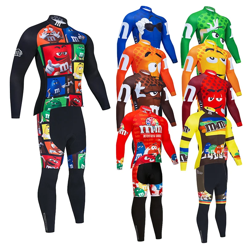 

9 colors Winter Funny Cycling Jersey Bib Set Mountain Bike Clothing Men's Thermal Fleece Bicycle Clothes Long Cycling Wear