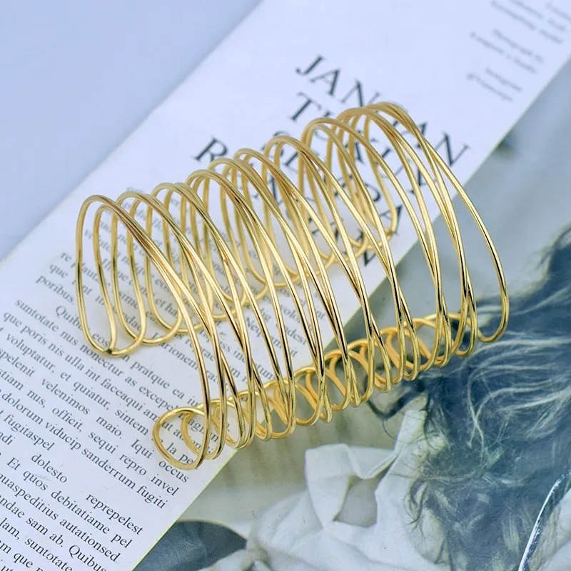 Bangle R 120 шт/лот открытый широкий золотой браслет для женщин манжета на руку браслеты металлические полые большие браслеты модные ювелирные аксессуары оптом - Окраска металла: Bangle R