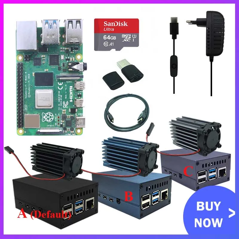 Raspberry Pi 4 Model B 2 ГБ/4 ГБ/8 ГБ ОЗУ + алюминиевый чехол с мини системой охлаждения ICE Tower