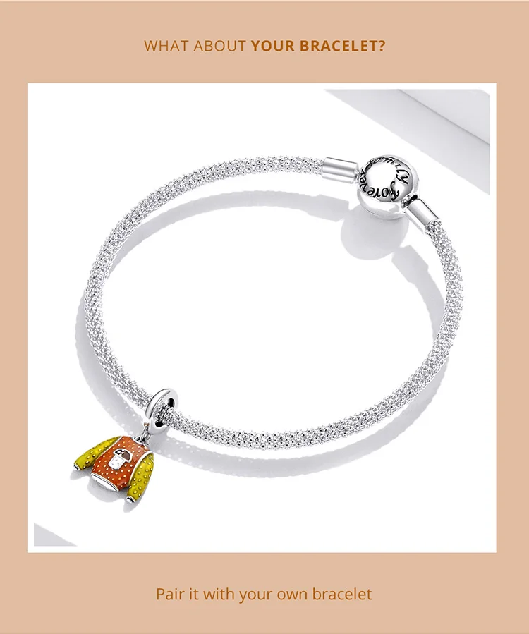 Warm Sweater Dangle Charm for Pandora Bracelet | S925 Sterling Silver | Go Glam Girl 10 Warm Sweater Dangle Charm for Pandora Bracelet | S925 Sterling Silver | Go Glam Girl - Show your style with the Pumpkin Pie Charm. Hand-finished in sterling silver, this charm features a colorful enamel sweater in yellow and orange with a cute little mushroom as a stamp on the sweater. This exquisite and unique charm will bring mood and beauty to your day. Perfect gift for mom, sister, grandmother, friend or yourself. | 🚚 Free Standard Shipping 7-30 days | 🥇 Top Quality Product | 💎 100% S925 Sterling Silver | 🛡️ 100% Safe & Secure checkout