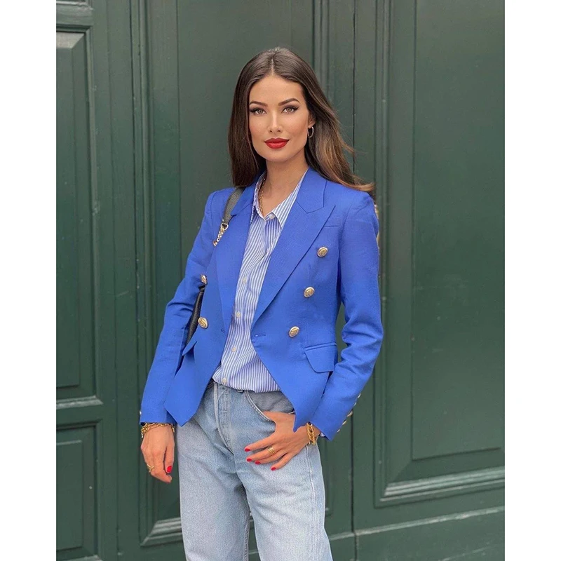 

Army Green Vintage Casual Slim Buttons Long Sleeve Women Blazers Suits