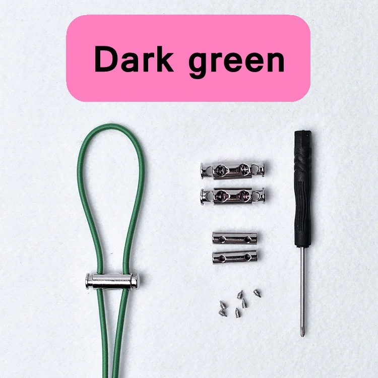 dark green 1 пара эластичных шнурков металлические весенние пряжки круглые шнурки удобные быстрые шнурки без шнурков шнурки унисекс фиксирующие шнурки - Цвет: dark green