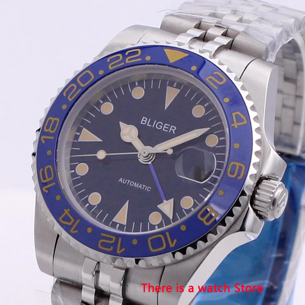 

Bliger 40mm Automatic Mechanical Men Watch Luxury Sapphire Crystal Vintage Clock GMT Watch Luminous Waterproof Wristwatch Men