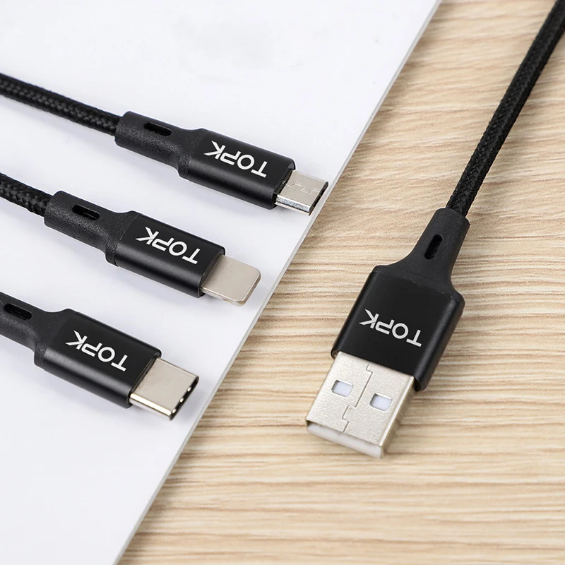 TOPK 3 в 1 USB кабель для мобильного телефона Micro usb type C кабель зарядного устройства для iPhone зарядный кабель Micro USB шнур зарядного устройства