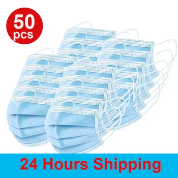 

50pcs Face Mouth Anti Dust Mask Maschere Disposable Protect 3 Layers Filter Masks Meltblown nonwovens mask Mascara fast delivery