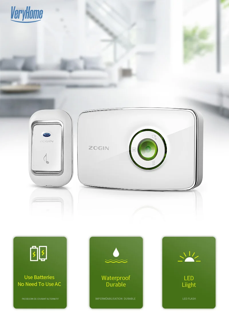 SONNETTE,No Button 1 Receiver--sonnette sans fil à piles DC, lumière ...