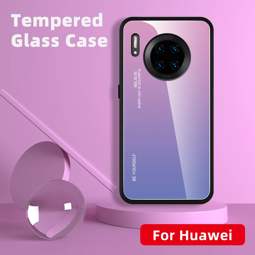 Для huawei mate 30 20 Pro чехол с градиентом закаленное стекло Противоударная задняя