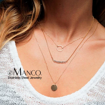 

eManco Not Fade Real 316L Stainless Steel Necklace women Fashion Layered Necklace Total 3 PCS Titanium Steel Necklace Jewelry