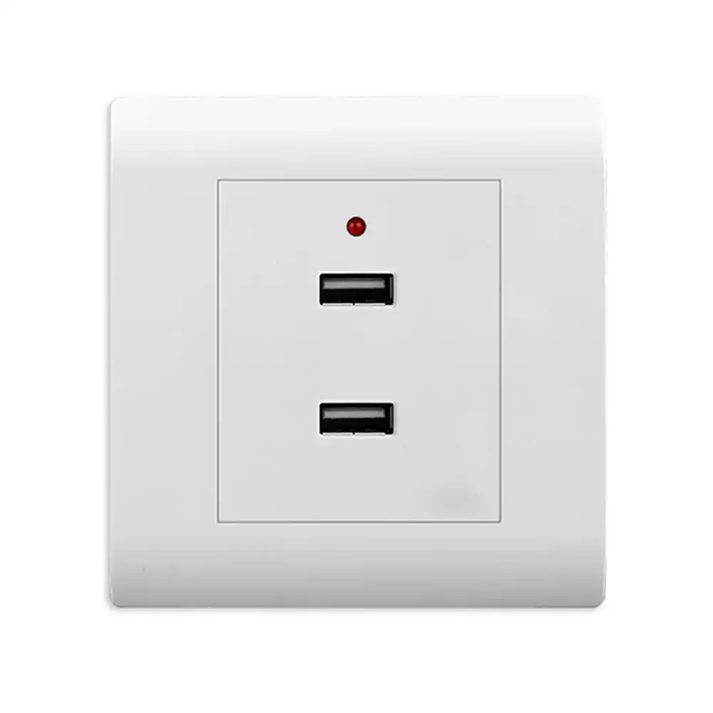 Double Wall Plug Socket 2 Gang 13A w// 2 Charger USB Ports Outlets Flat Plate UK