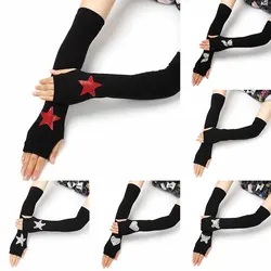 Women Black Half Finger Long Knitted Warm Driving Mittens Female Elasticity Dance Rhinestone Punk Gloves перчатки без пальцев