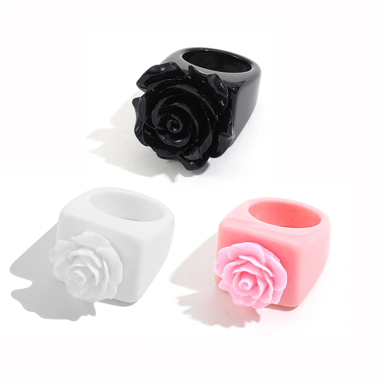 Women Girls Finger Ring Korean Flower Resin Acrylic Square Geometric