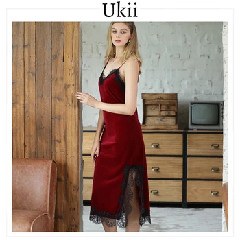 

Ukii Velvet Night Dress With Lace Long For Women Winter Comfortable Sleeveless Solid Spaghetti Strap Velevet Pijamas Dress Women