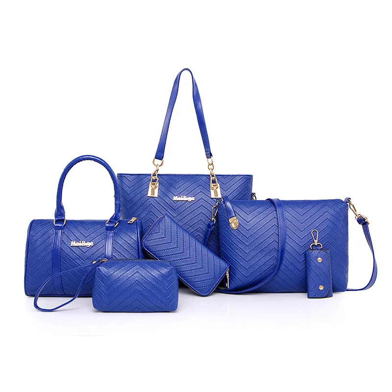 

Online Celebrity WOMEN'S Bag 2019 New Style Rhombus Wave Pattern Six Pieces Set Different Size Bags European And American Minima