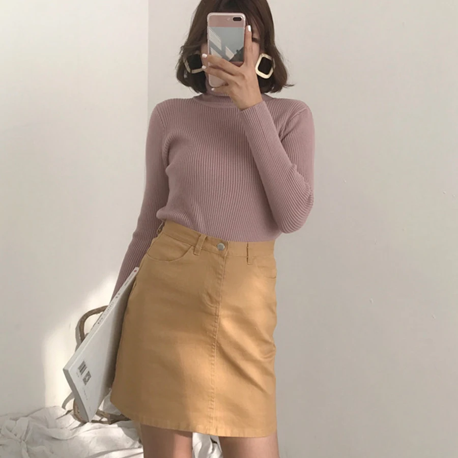 

Solid Knitted Turtleneck Sweaters Pullovers Women Autumn Winter Warm Thicken Bottoming Sweaters Casual Fashion Simple Wild Tops