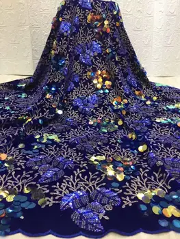 

Very soft Blue velvet Latest African Cord Lace Fabrics High Quality 2020 Nigerian Lace Fabric For Wedding African Lace Fabric