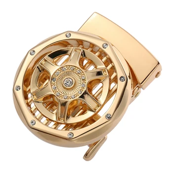 

Metal Gold Rhinestone Spin Automatic Buckle Belts for Men Large Size Genuine Leather Belt 3.5cm Width cinturones para hombre