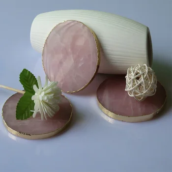 

9 cm Natural round pink crystal cup pad plated with gold plated domestic heat insulation pad