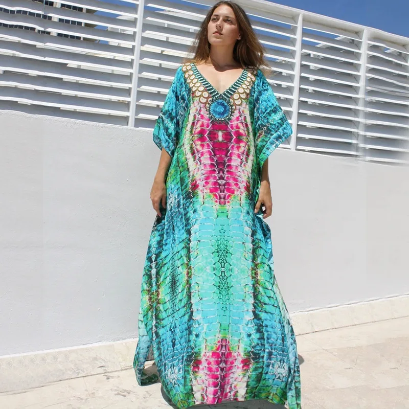 cuscús Médula ósea Giotto Dibondon Kaftan Dress Playa Plus Size Kaftan Tunic Long Maxi Caftan Gown Nightdress  Beach Party Casual Dress Kimono Mujer Vestido Playa - Cover-ups - AliExpress